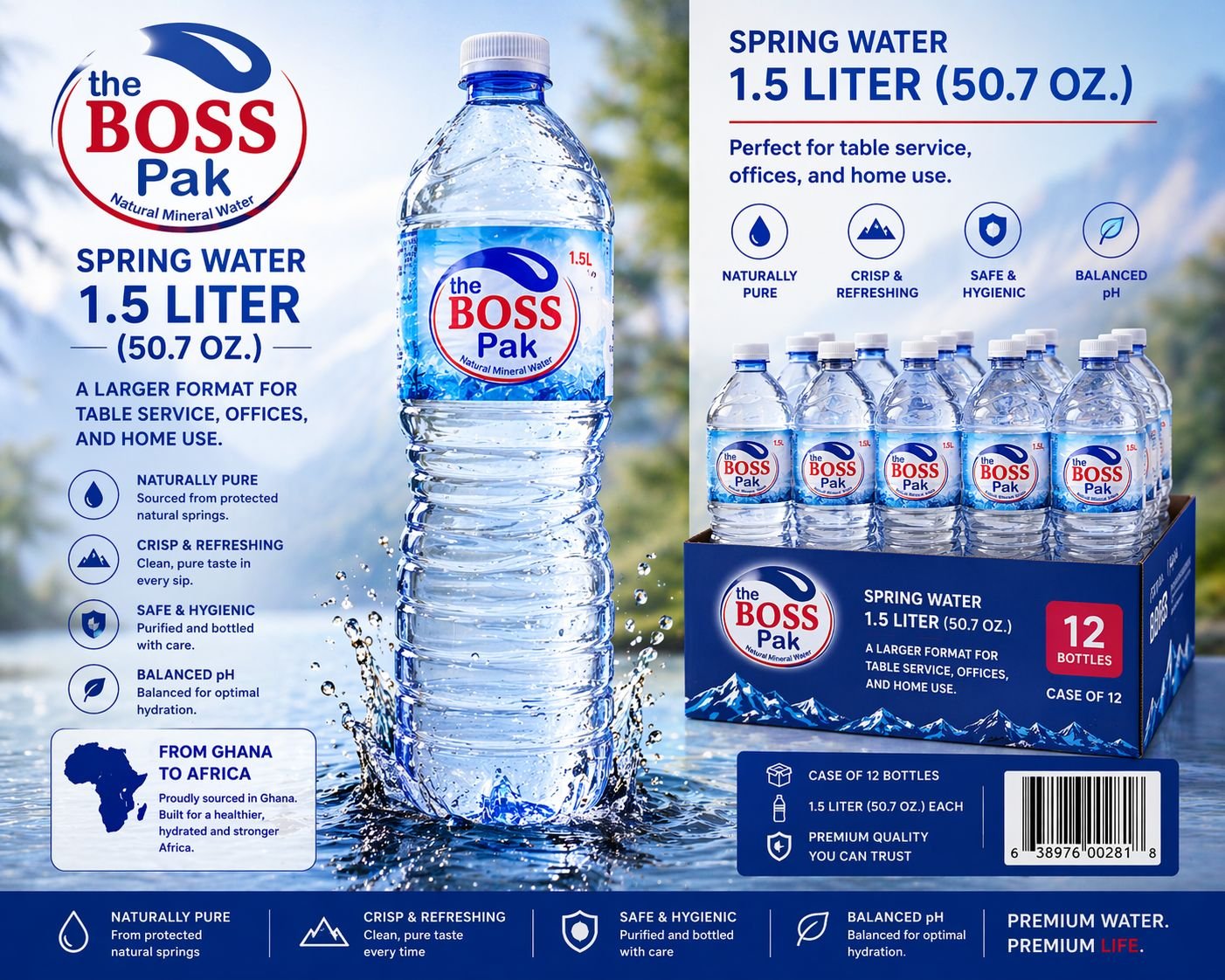 The Boss Pak 1.5 liter spring water case