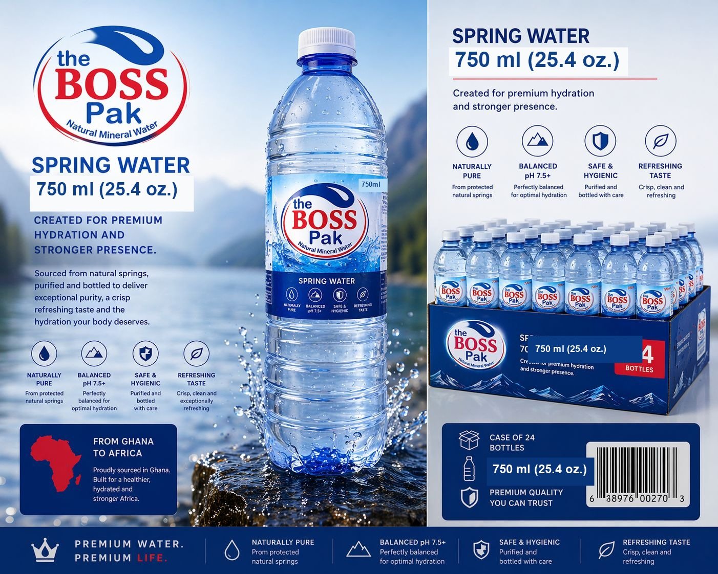 The Boss Pak 750 ml spring water case