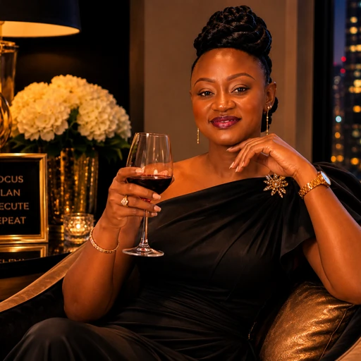 Elegant woman holding wine in a refined evening lounge